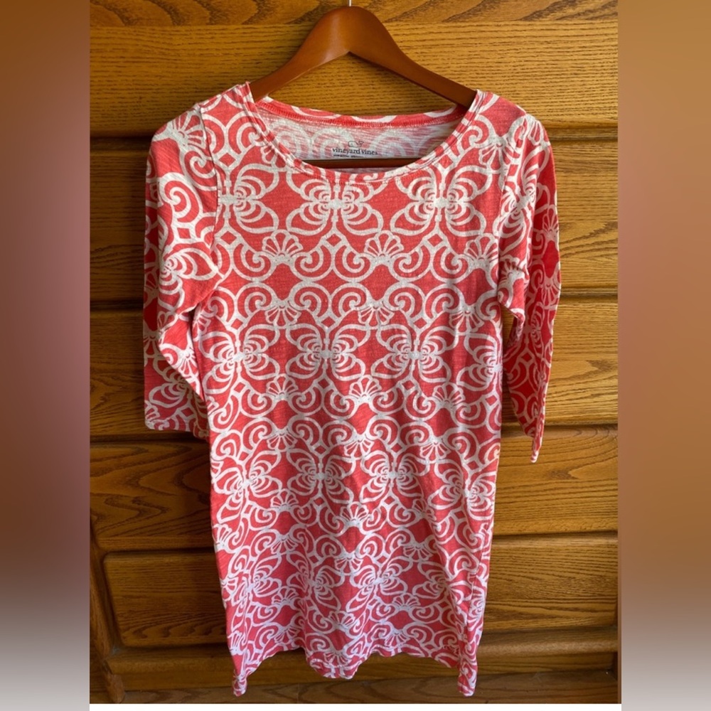 Vineyard Vines Women’s 3/4 Sleeve Coral/White Mini Dress Size XS EUC